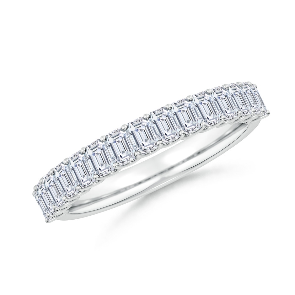 3x2mm FGVS Lab-Grown Shared Prong-Set Emerald-Cut Diamond Half Eternity Wedding Band in S999 Silver 