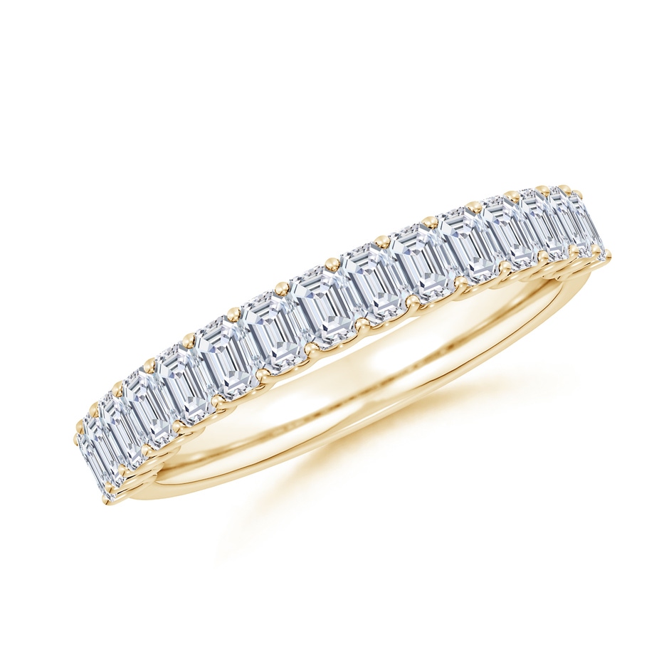 3x2mm FGVS Lab-Grown Shared Prong-Set Emerald-Cut Diamond Half Eternity Wedding Band in Yellow Gold 