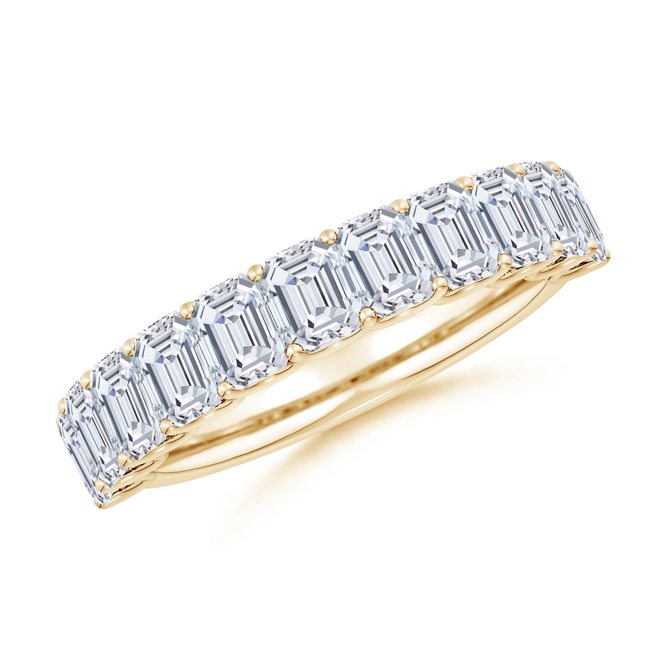4x3mm FGVS Lab-Grown Shared Prong-Set Emerald-Cut Diamond Half Eternity Wedding Band in Yellow Gold 