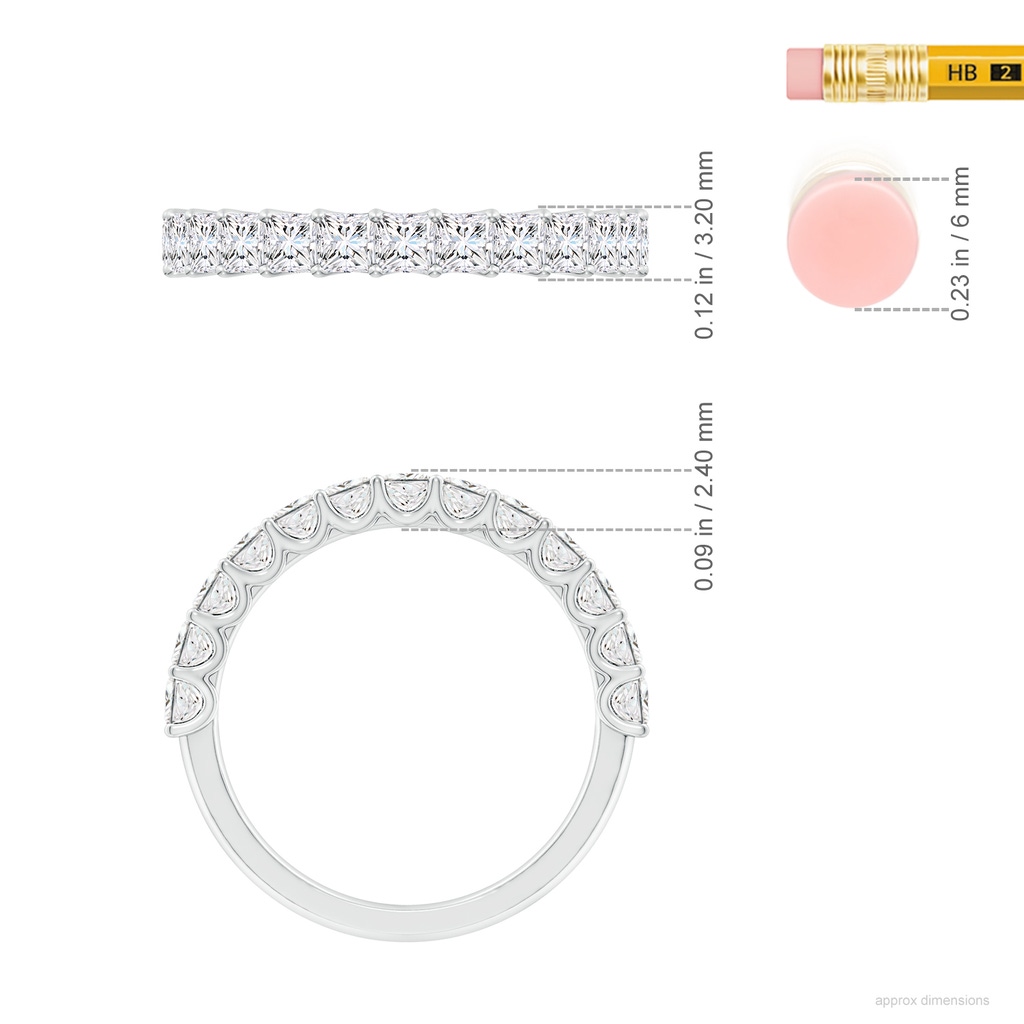 2.5mm FGVS Lab-Grown Shared Prong-Set Princess-Cut Diamond Half Eternity Wedding Band in S999 Silver ruler