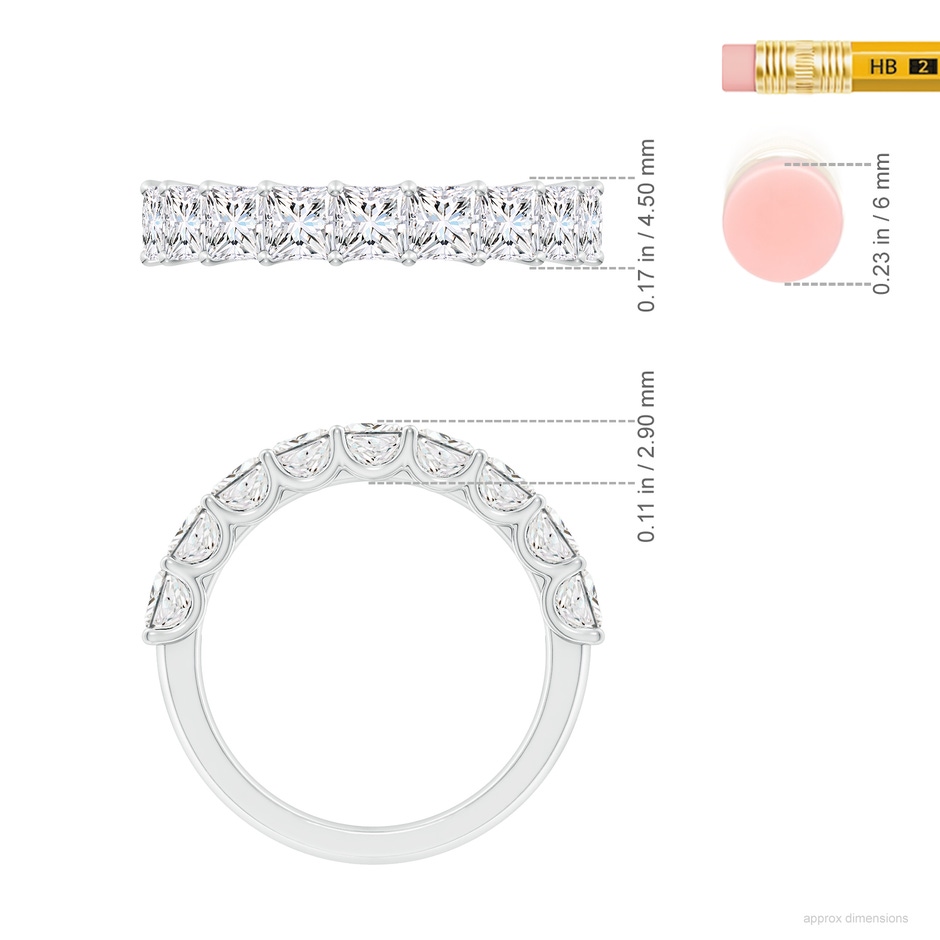 3.5mm FGVS Lab-Grown Shared Prong-Set Princess-Cut Diamond Half Eternity Wedding Band in P950 Platinum ruler