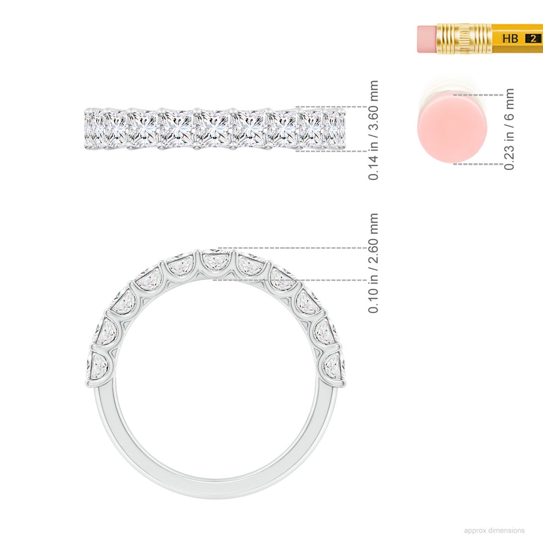 3mm FGVS Lab-Grown Shared Prong-Set Princess-Cut Diamond Half Eternity Wedding Band in P950 Platinum - ruler
