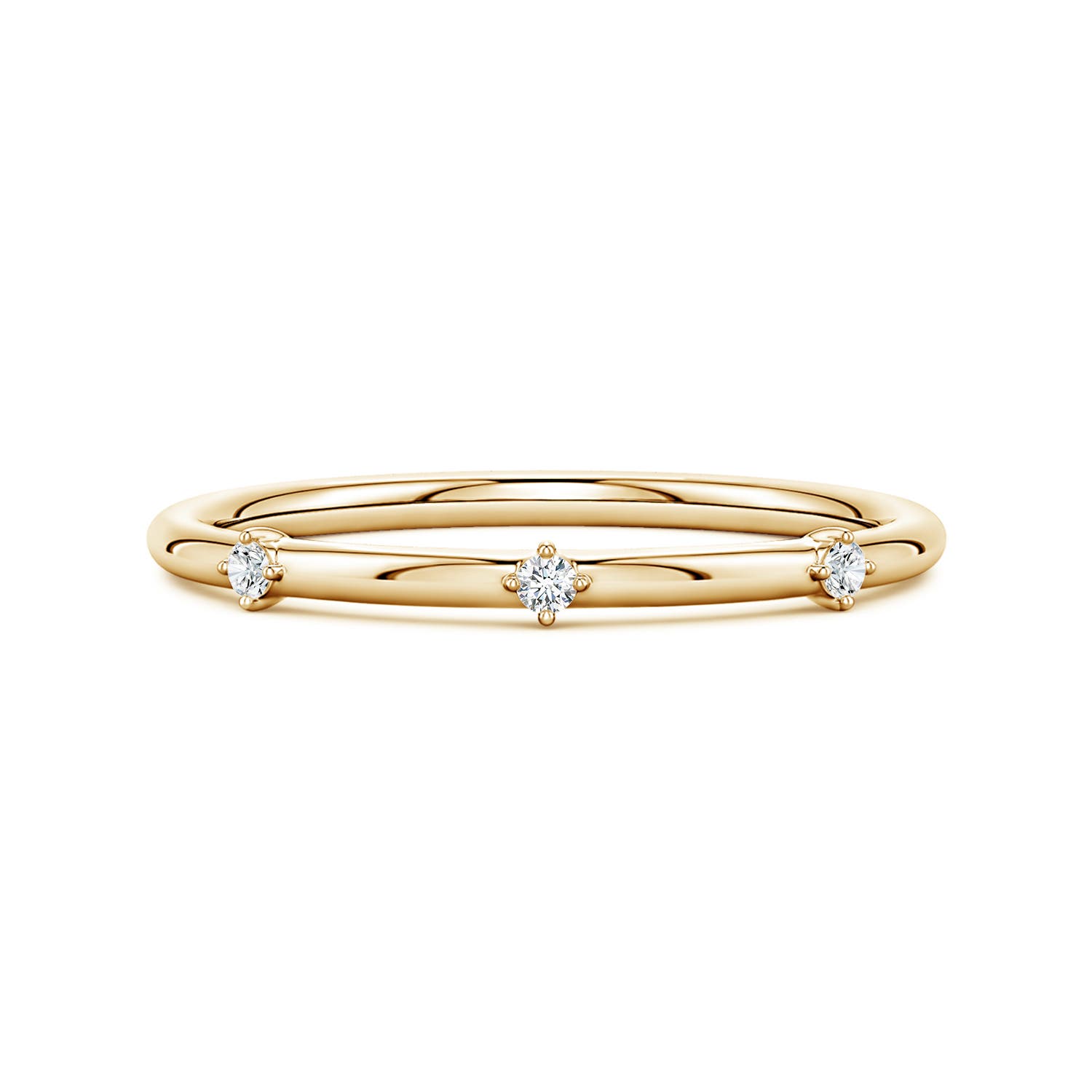 1.5mm FGVS Round Lab-Grown Diamond Three-Stone Station Ring in Yellow Gold