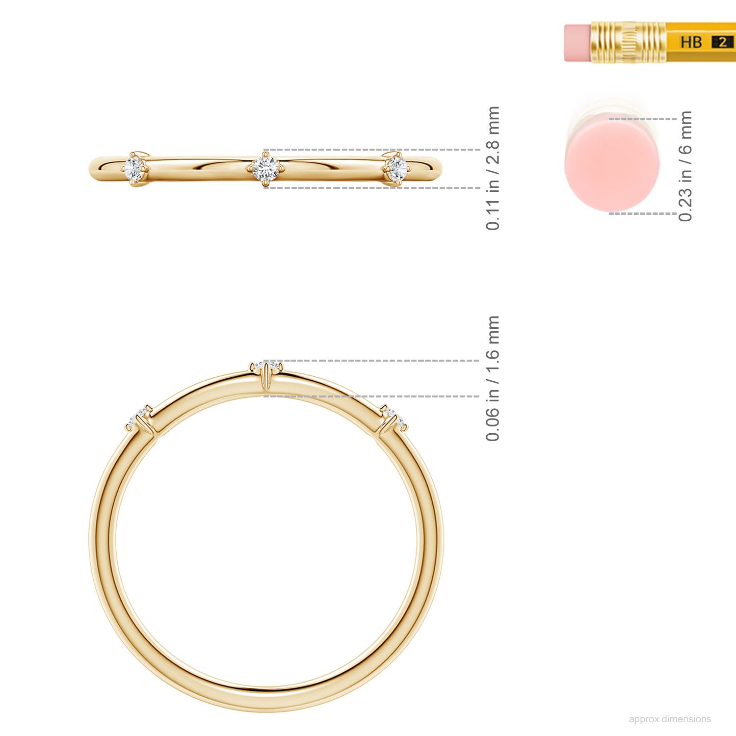 1.5mm FGVS Round Lab-Grown Diamond Three-Stone Station Ring in Yellow Gold - ruler