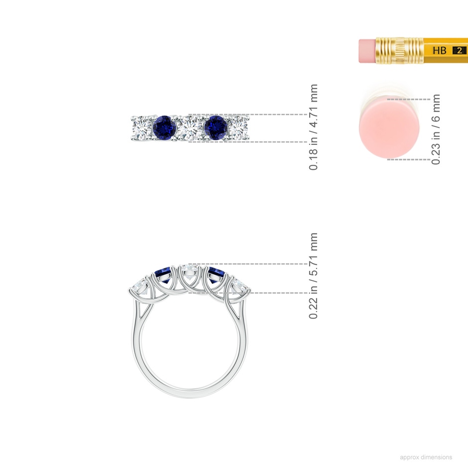 4.2mm FGVS Lab-Grown Half Eternity 5 Stone Diamond and Sapphire Wedding Band in P950 Platinum ruler