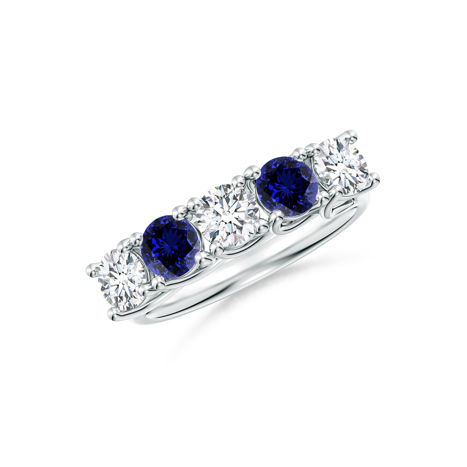 4.2mm FGVS Lab-Grown Half Eternity 5 Stone Diamond and Sapphire Wedding Band in S999 Silver 