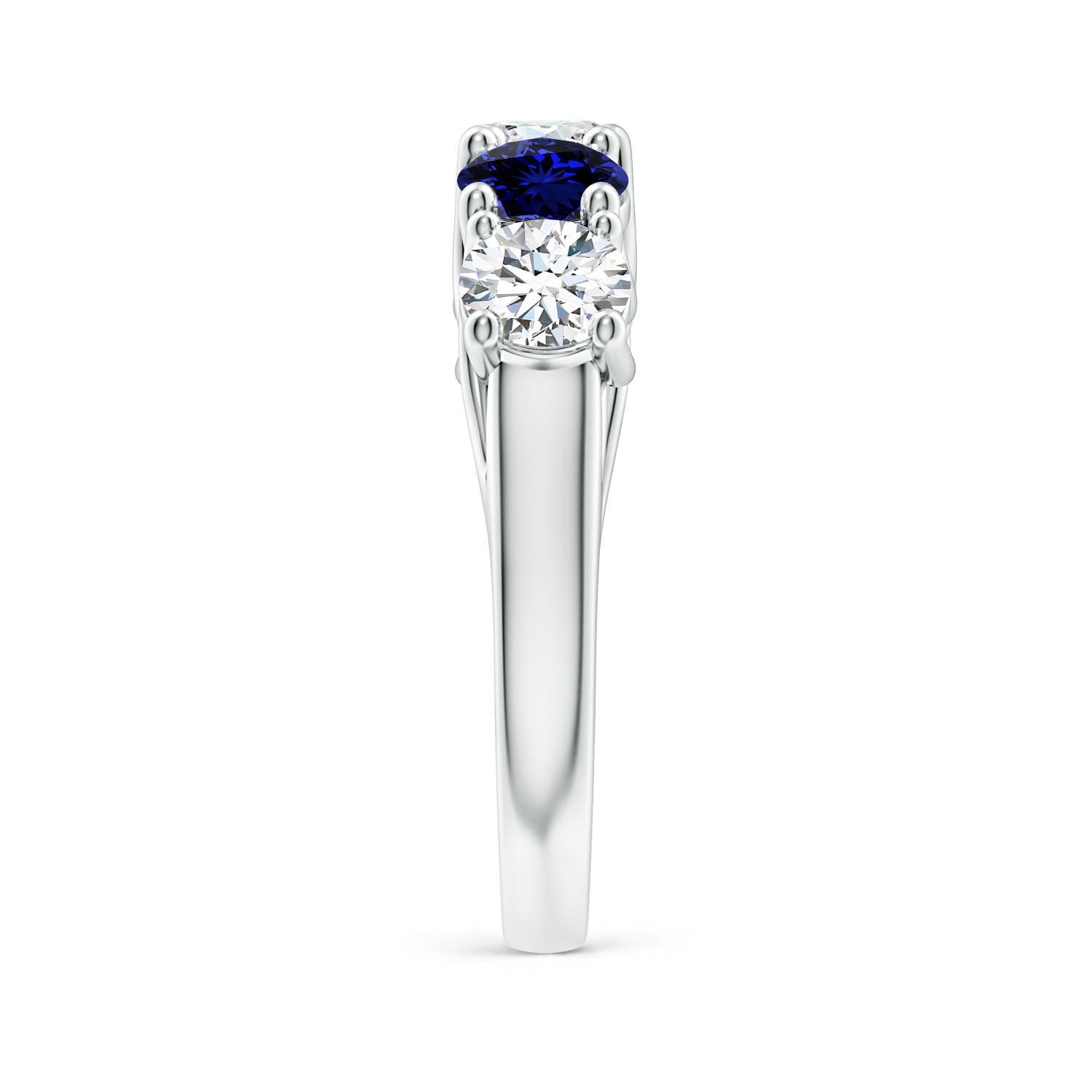 4.8mm FGVS Lab-Grown Half Eternity 5 Stone Diamond and Sapphire Wedding Band in White Gold - side 4