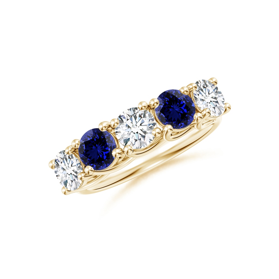 4.8mm FGVS Lab-Grown Half Eternity 5 Stone Diamond and Sapphire Wedding Band in Yellow Gold 