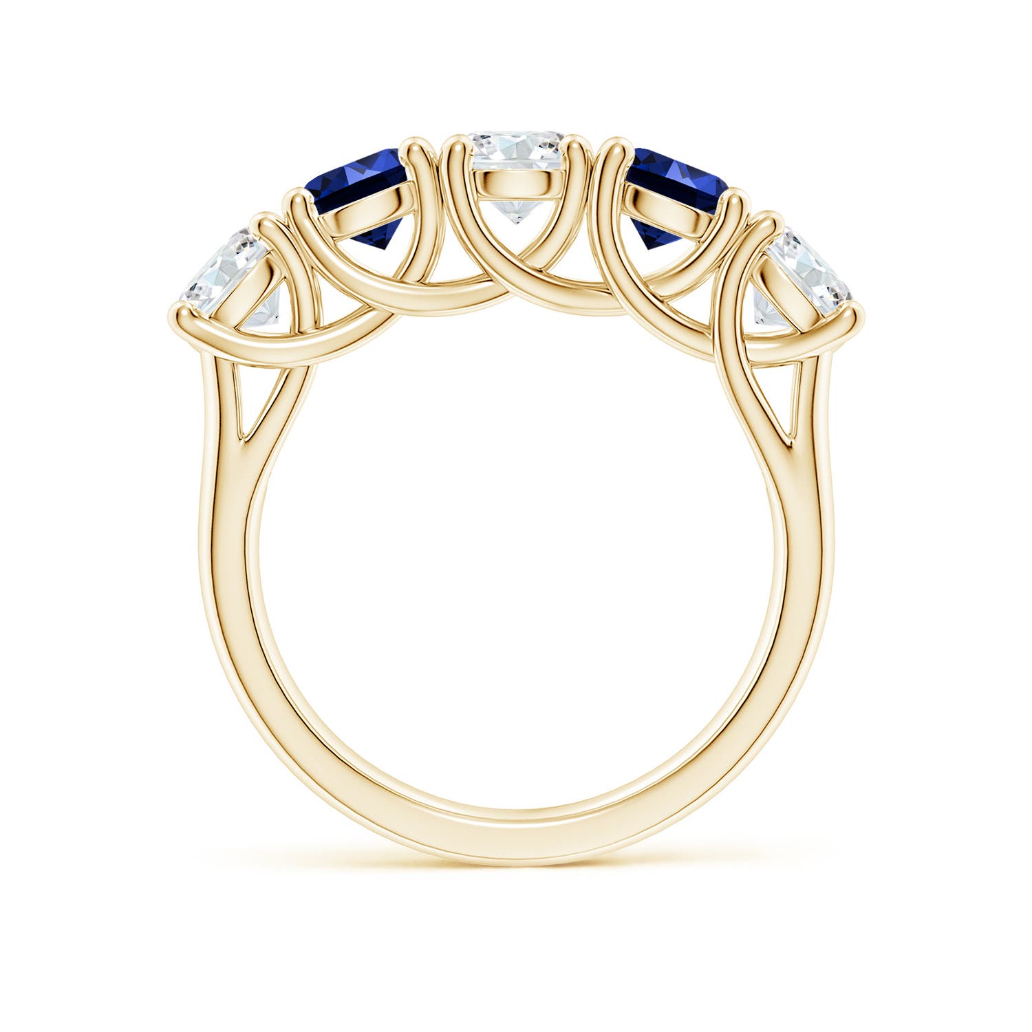 4.8mm FGVS Lab-Grown Half Eternity 5 Stone Diamond and Sapphire Wedding Band in Yellow Gold