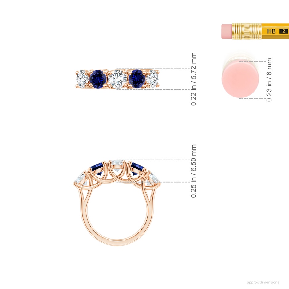 5.1mm FGVS Lab-Grown Half Eternity 5 Stone Diamond and Sapphire Wedding Band in Rose Gold ruler