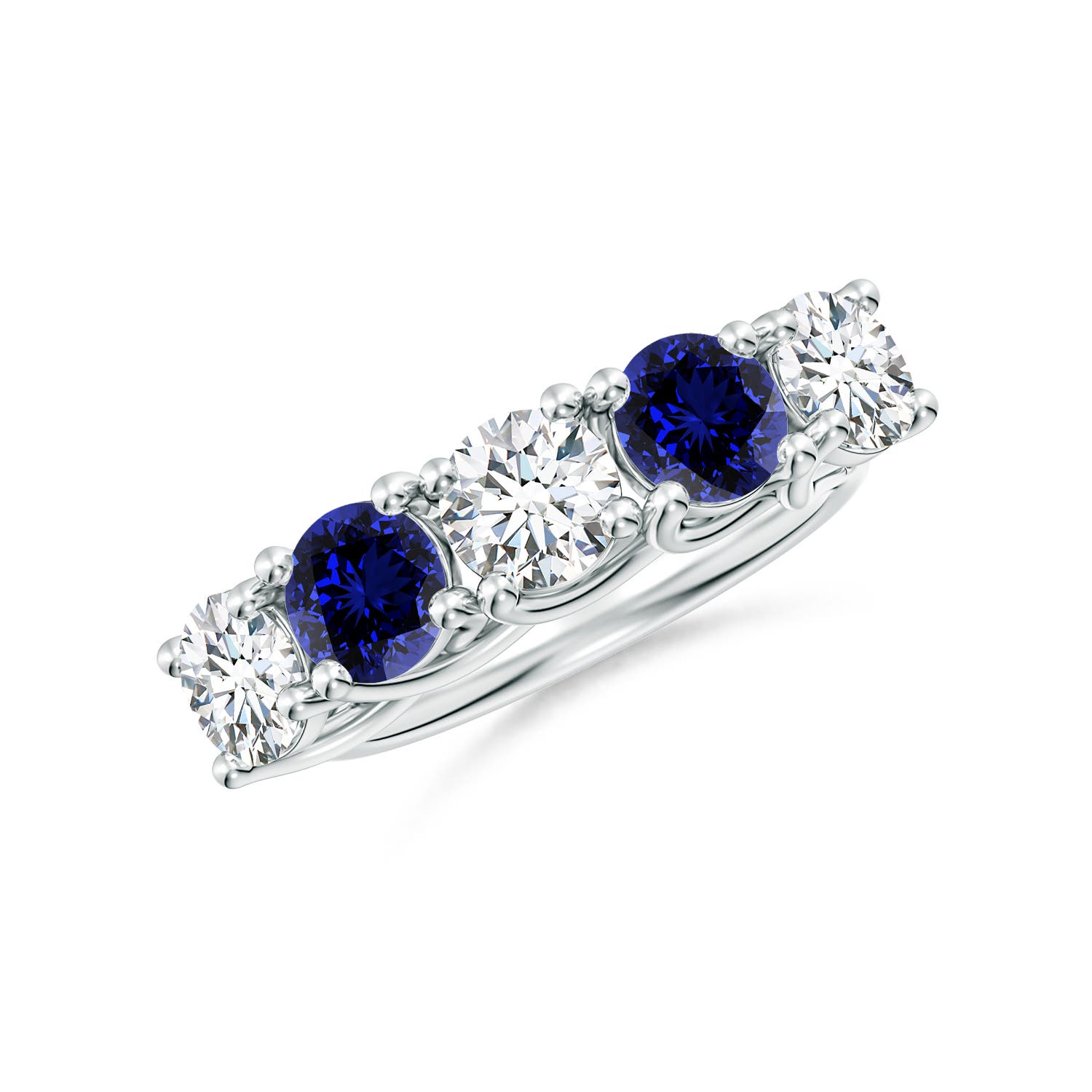 Angara 1.5 Carats Lab-Grown Half Eternity Five Stone Diamond and Lab Sapphire Wedding Ring in Silver