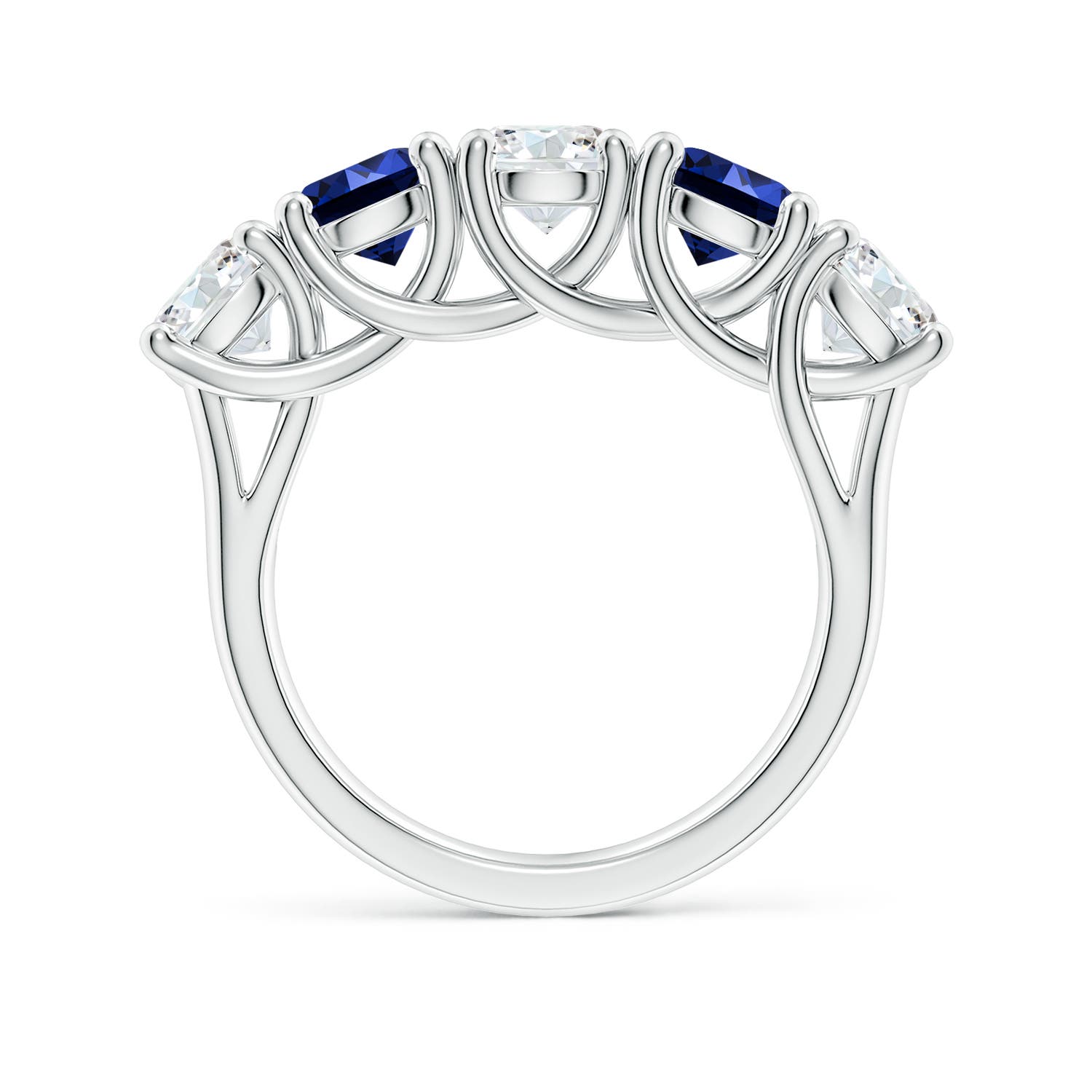 5.1mm FGVS Lab-Grown Half Eternity 5 Stone Diamond and Sapphire Wedding Band in White Gold