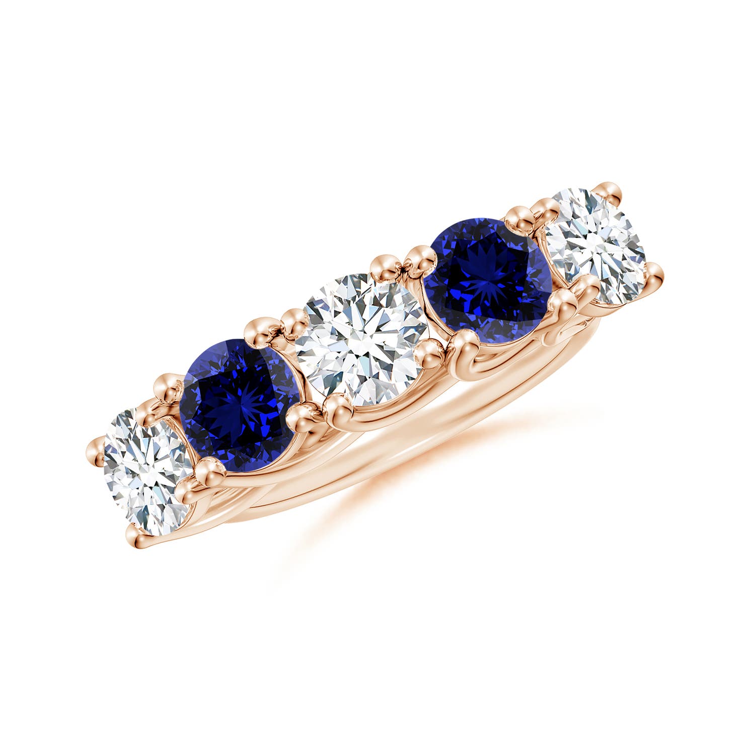 Angara 2.25 Carats Lab-Grown Half Eternity Five Stone Diamond and Lab Sapphire Wedding Ring in 14K Rose Gold
