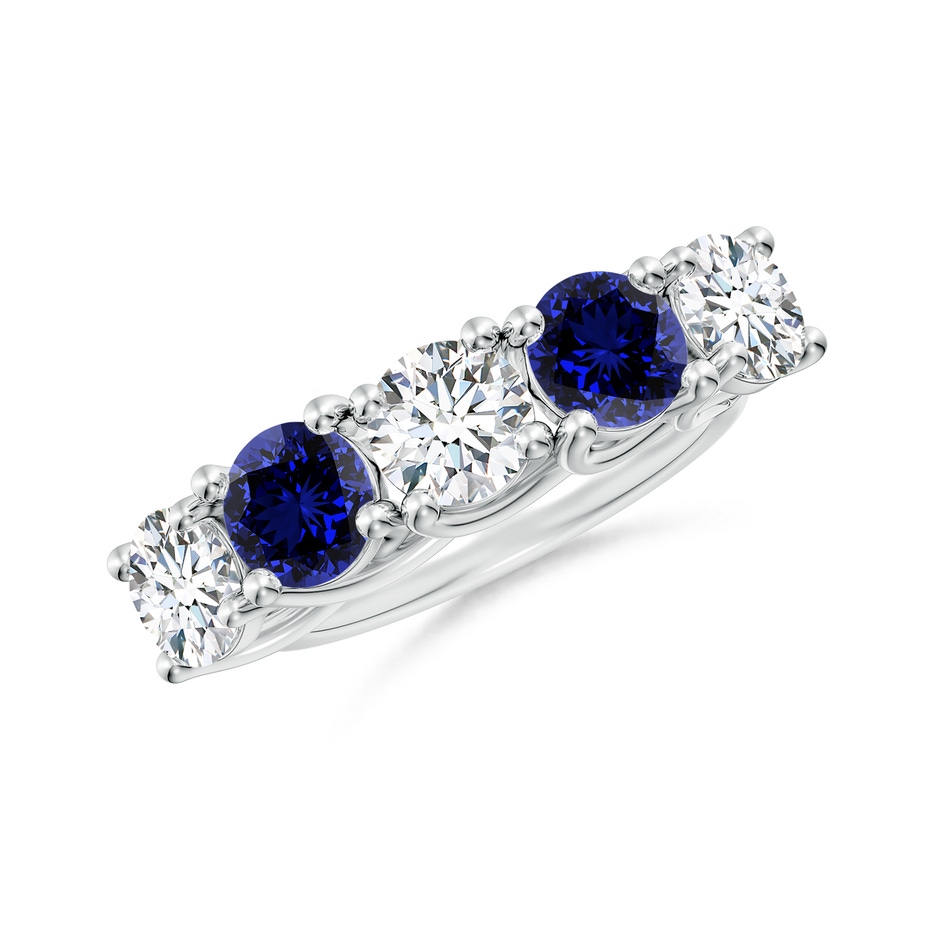 5.9mm FGVS Lab-Grown Half Eternity 5 Stone Diamond and Sapphire Wedding Band in White Gold 