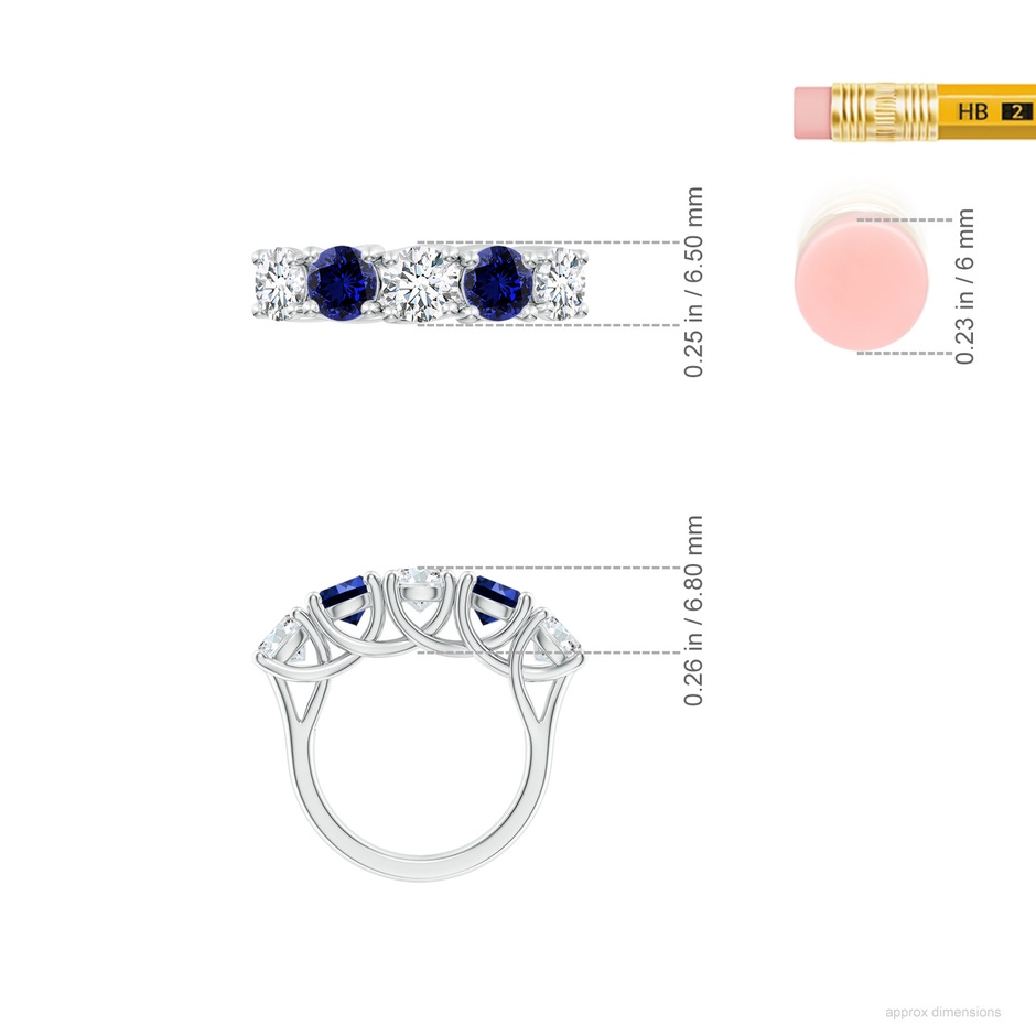 5.9mm FGVS Lab-Grown Half Eternity 5 Stone Diamond and Sapphire Wedding Band in White Gold ruler