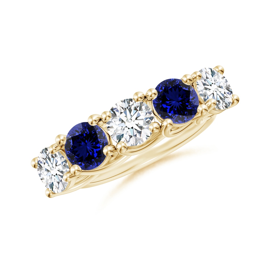 5.9mm FGVS Lab-Grown Half Eternity 5 Stone Diamond and Sapphire Wedding Band in Yellow Gold 