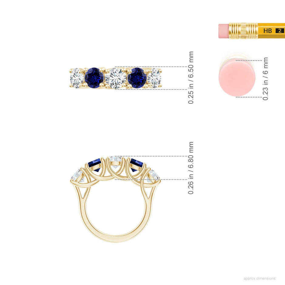 5.9mm FGVS Lab-Grown Half Eternity 5 Stone Diamond and Sapphire Wedding Band in Yellow Gold ruler