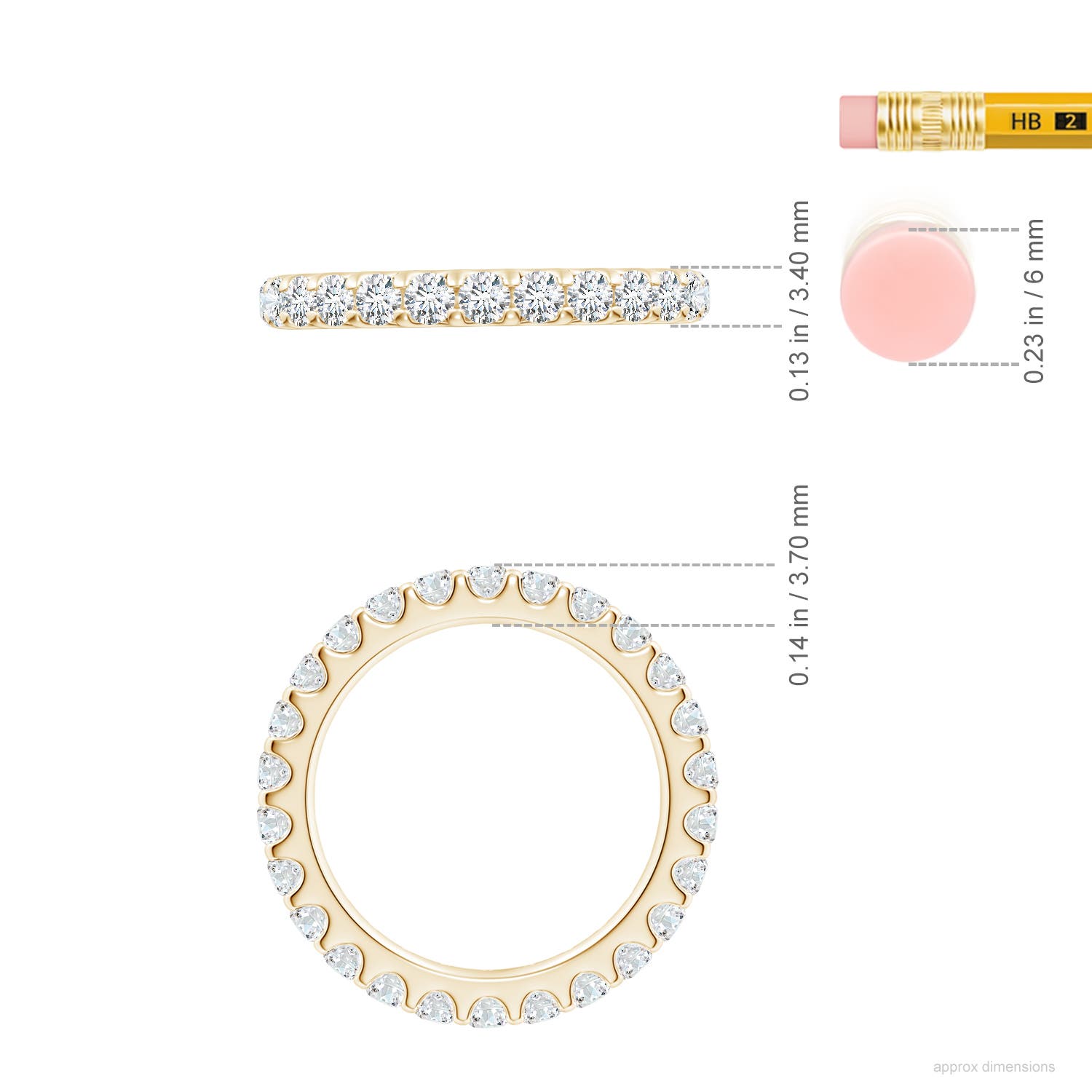 2.8mm FGVS Lab-Grown Shared Prong-Set Diamond Eternity Wedding Band for Her in 70 Yellow Gold - ruler
