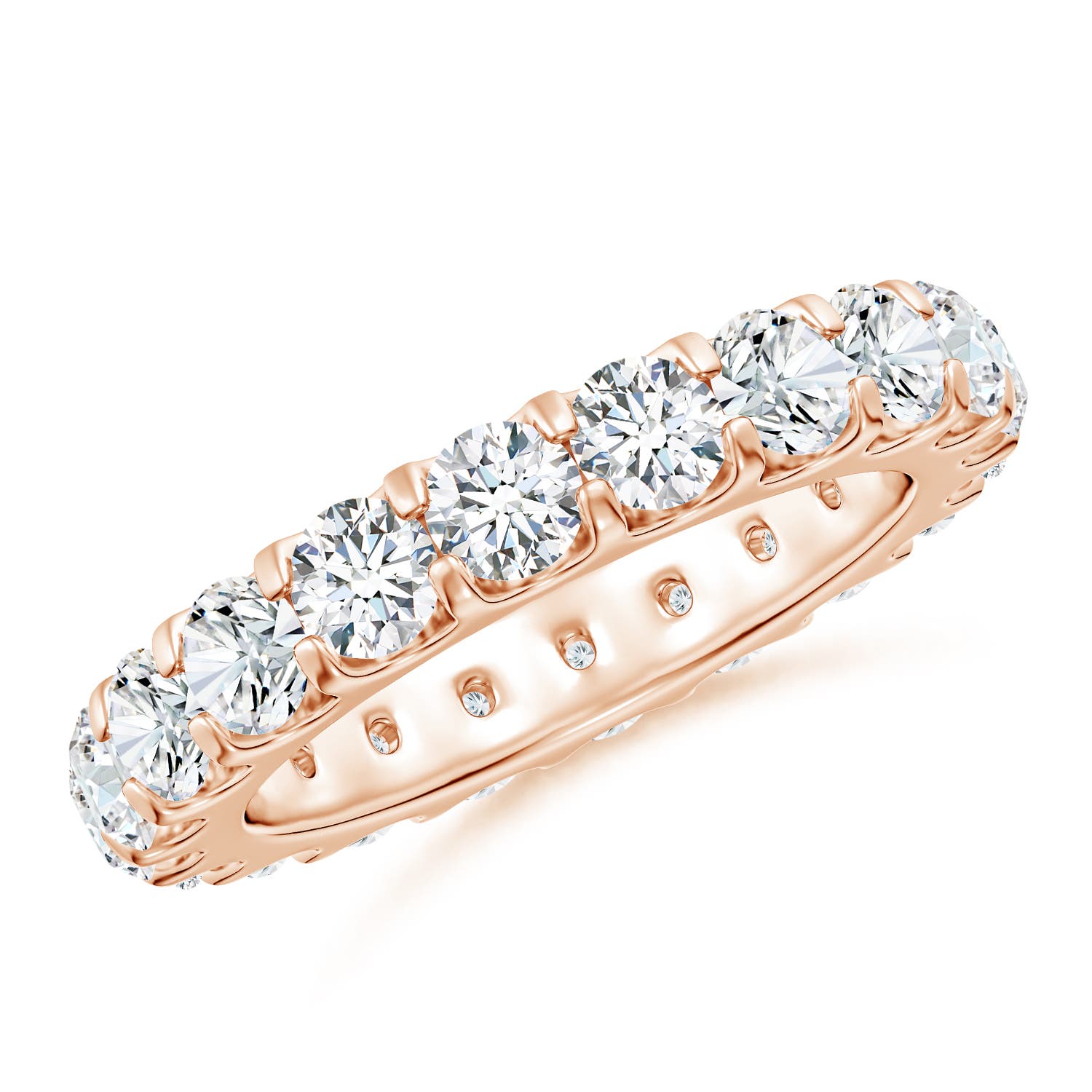 3.5mm FGVS Lab-Grown Shared Prong-Set Diamond Eternity Wedding Band for Her in 60 Rose Gold