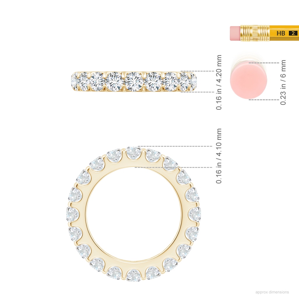 3.5mm FGVS Lab-Grown Shared Prong-Set Diamond Eternity Wedding Band for Her in 65 Yellow Gold ruler