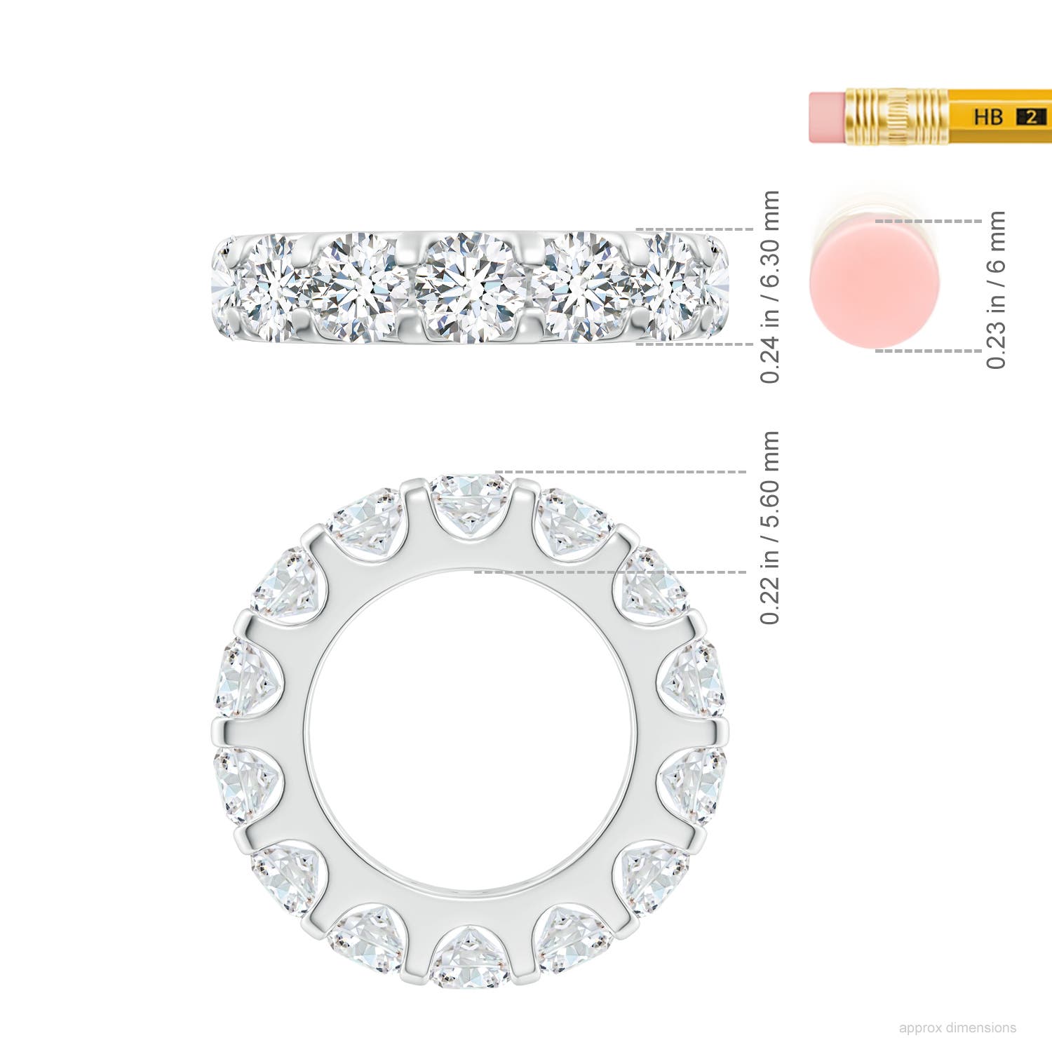 5.4mm FGVS Lab-Grown Shared Prong-Set Diamond Eternity Wedding Band for Her in 75 White Gold - ruler