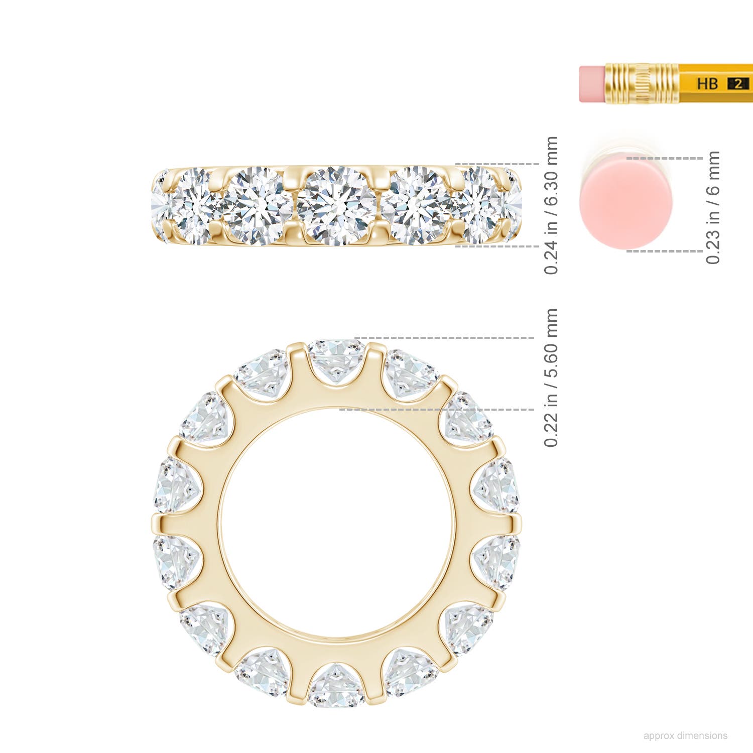 5.4mm FGVS Lab-Grown Shared Prong-Set Diamond Eternity Wedding Band for Her in 75 Yellow Gold - ruler