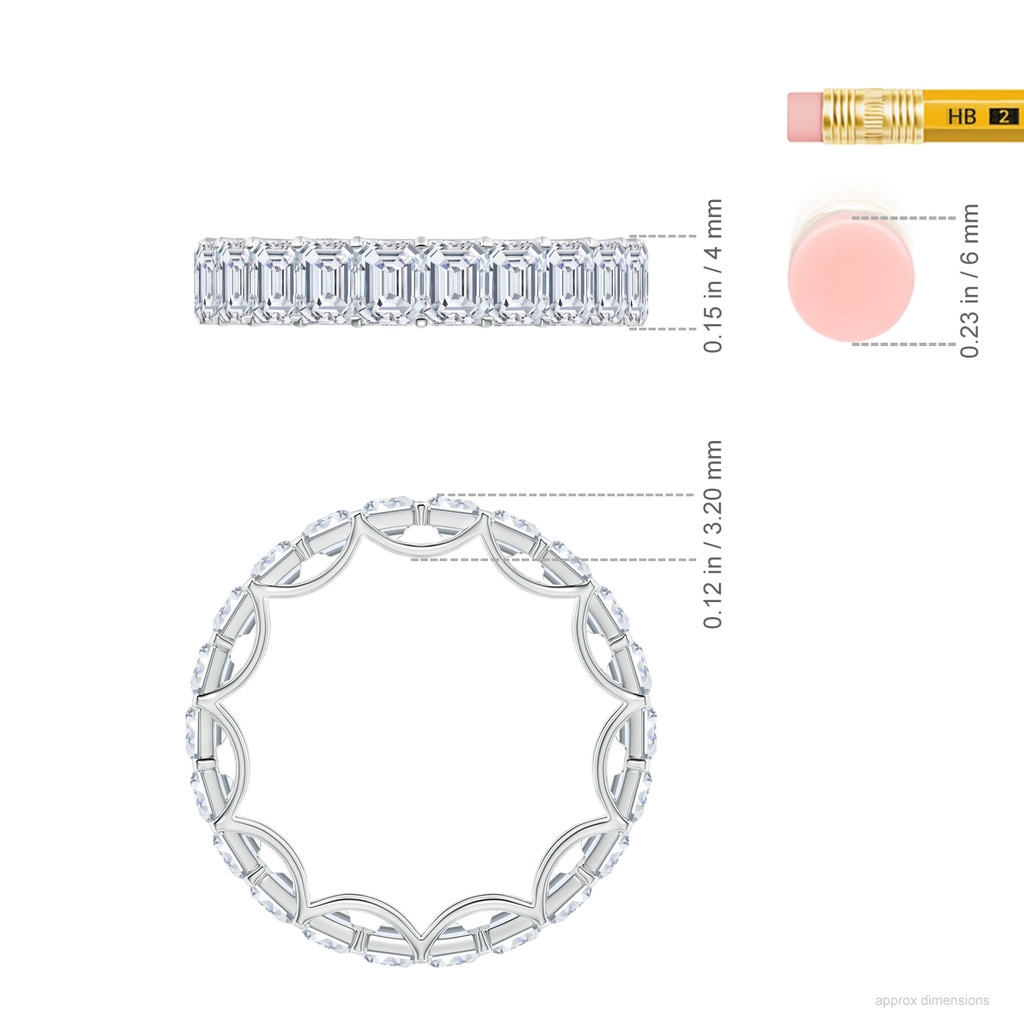 4x3mm FGVS Lab-Grown Prong-Set Emerald-Cut Diamond Eternity Wedding Ring in 55 White Gold ruler