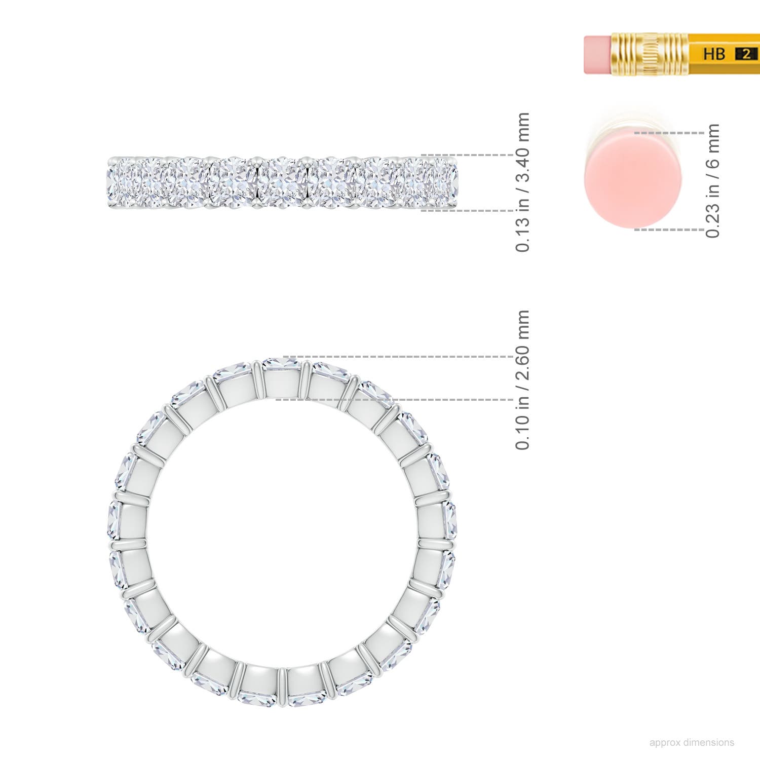 3mm FGVS Lab-Grown North-South Cushion Diamond Classic Eternity Wedding Band in 60 White Gold - ruler