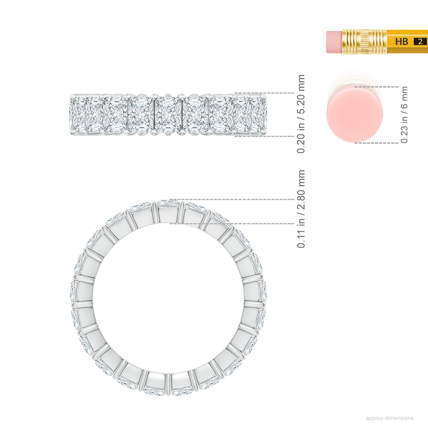 4x3mm FGVS Lab-Grown North-South Radiant-Cut Diamond Classic Eternity Wedding Band in 60 White Gold - ruler