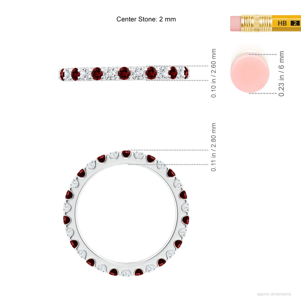 2mm Labgrown Lab-Grown Shared Prong Ruby and Diamond Eternity Band in 60 White Gold ruler