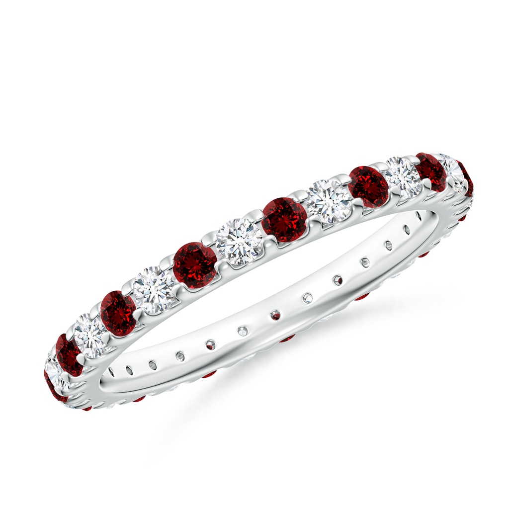 2mm Labgrown Lab-Grown Shared Prong Ruby and Diamond Eternity Band in 70 White Gold