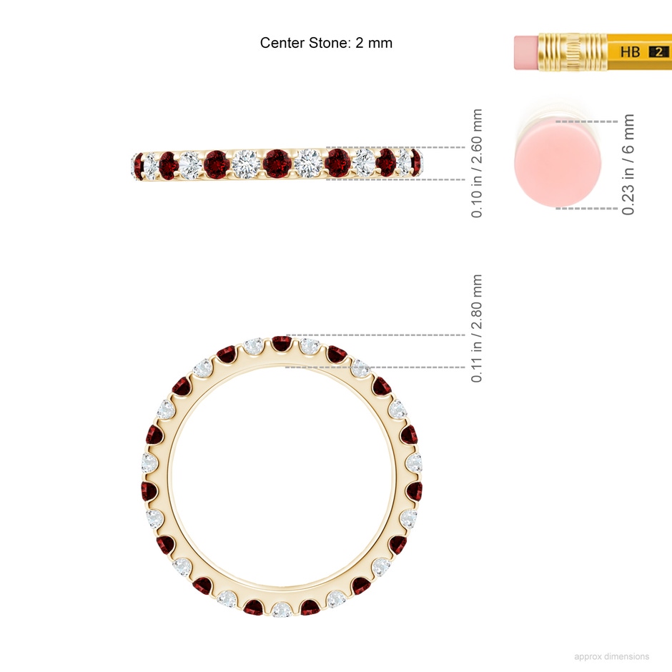 2mm Labgrown Lab-Grown Shared Prong Ruby and Diamond Eternity Band in 70 Yellow Gold ruler