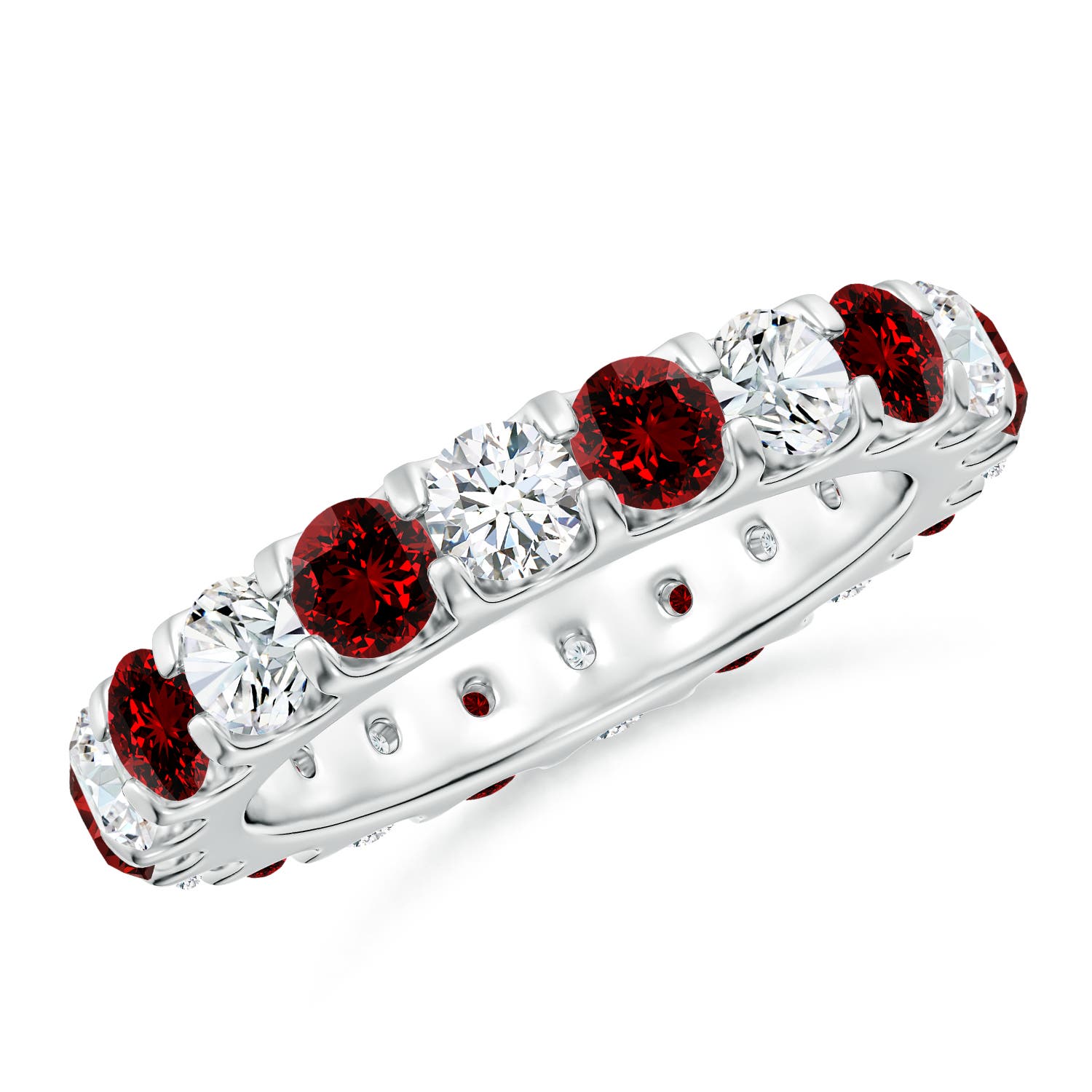 Lab-Grown Shared Prong Ruby and Lab Diamond Eternity Ring