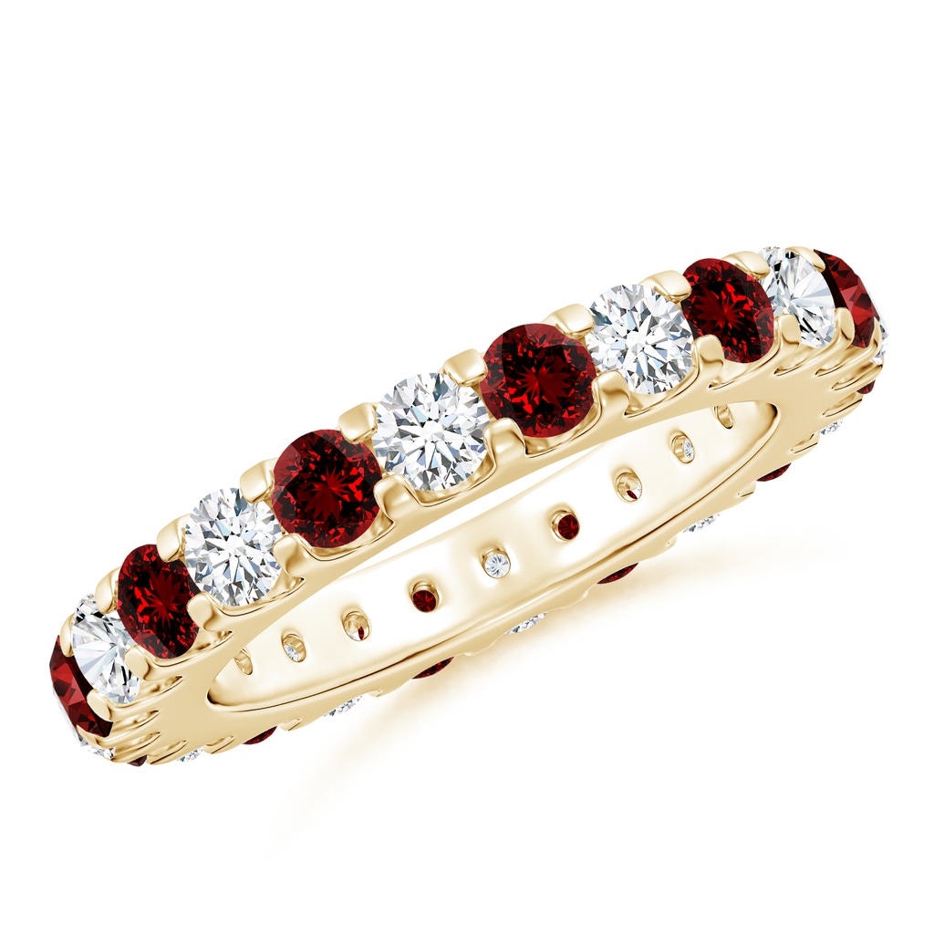 3mm Labgrown Lab-Grown Shared Prong Ruby and Diamond Eternity Band in 65 Yellow Gold