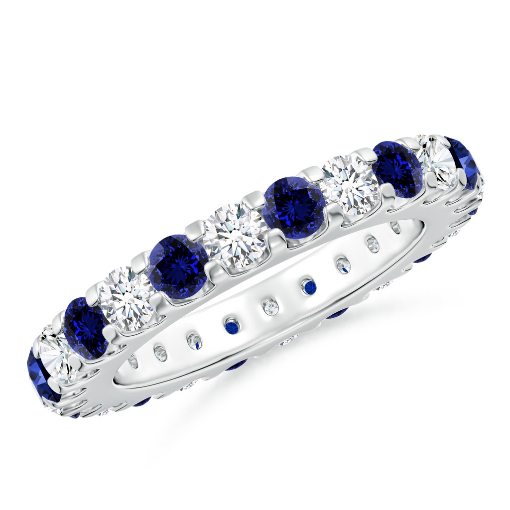 3mm Labgrown Lab-Grown Shared Prong Blue Sapphire and Diamond Eternity Band in 65 White Gold