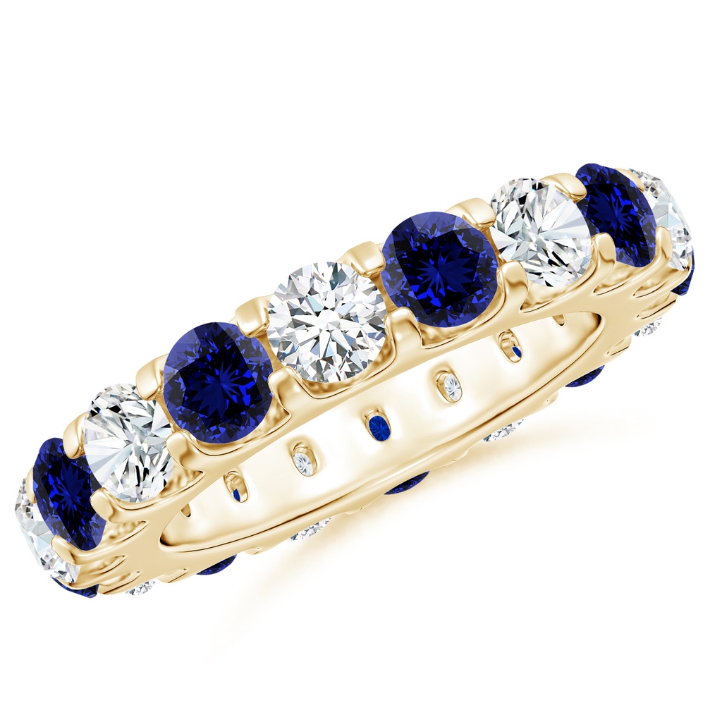 4mm Labgrown Lab-Grown Shared Prong Blue Sapphire and Diamond Eternity Band in 75 10K Yellow Gold