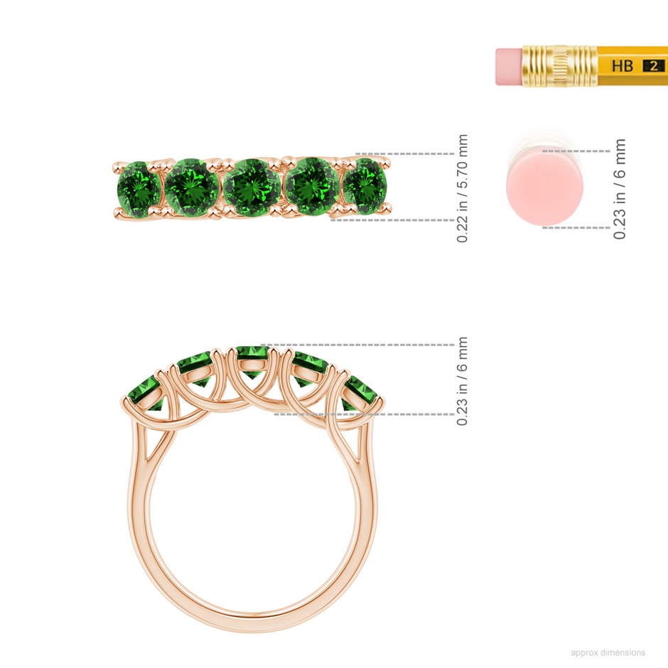4.5mm Labgrown Lab-Grown Half Eternity Five Stone Emerald Wedding Band in Rose Gold ruler