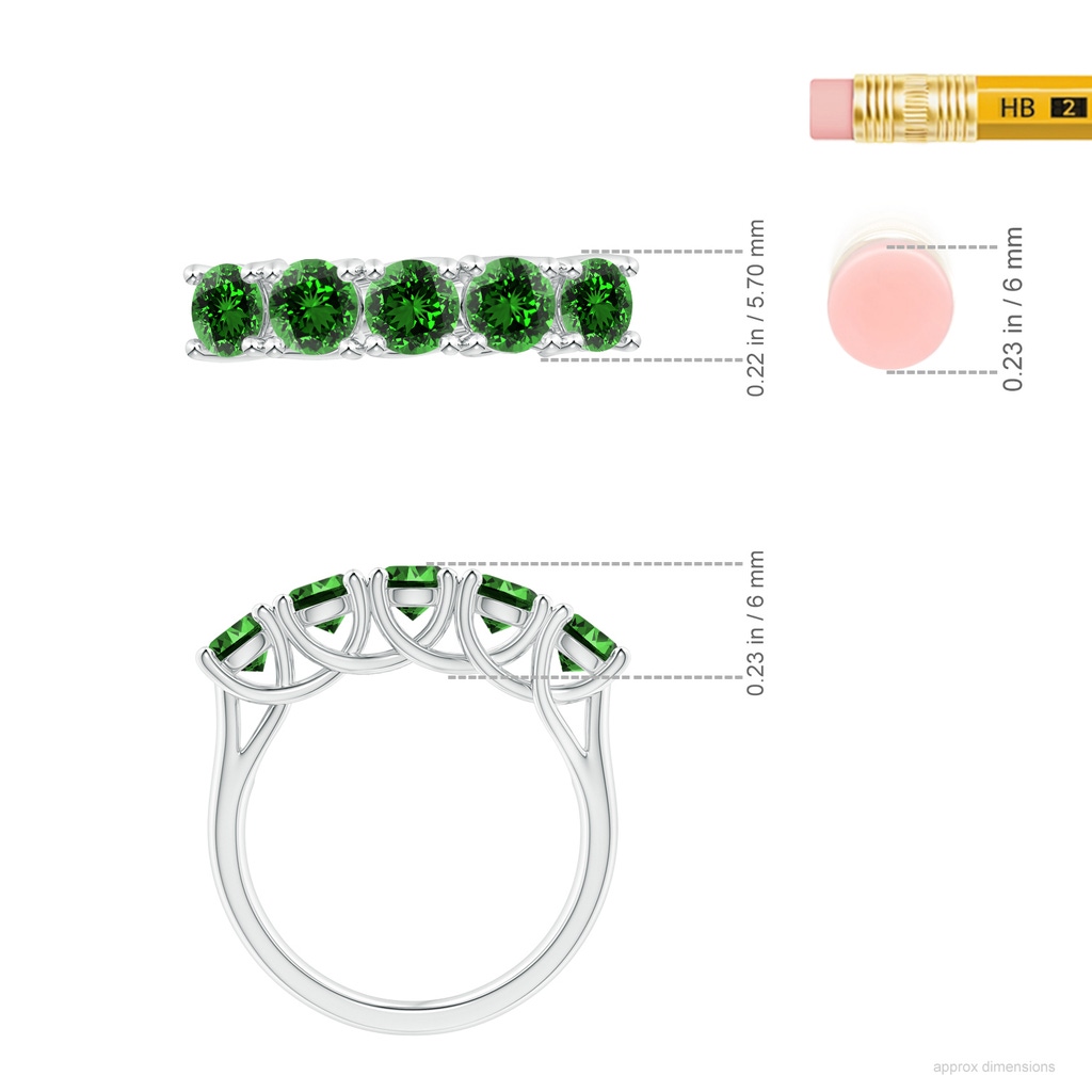 4.5mm Labgrown Lab-Grown Half Eternity Five Stone Emerald Wedding Band in White Gold ruler