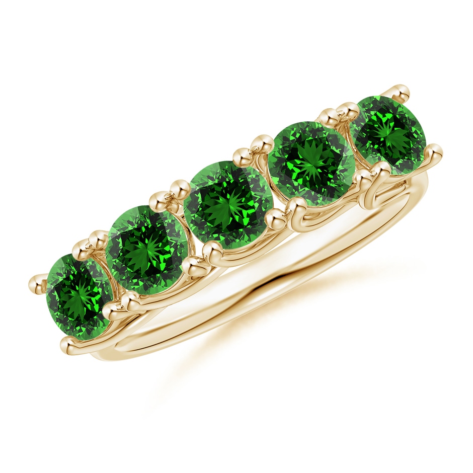 4.5mm Labgrown Lab-Grown Half Eternity Five Stone Emerald Wedding Band in Yellow Gold 