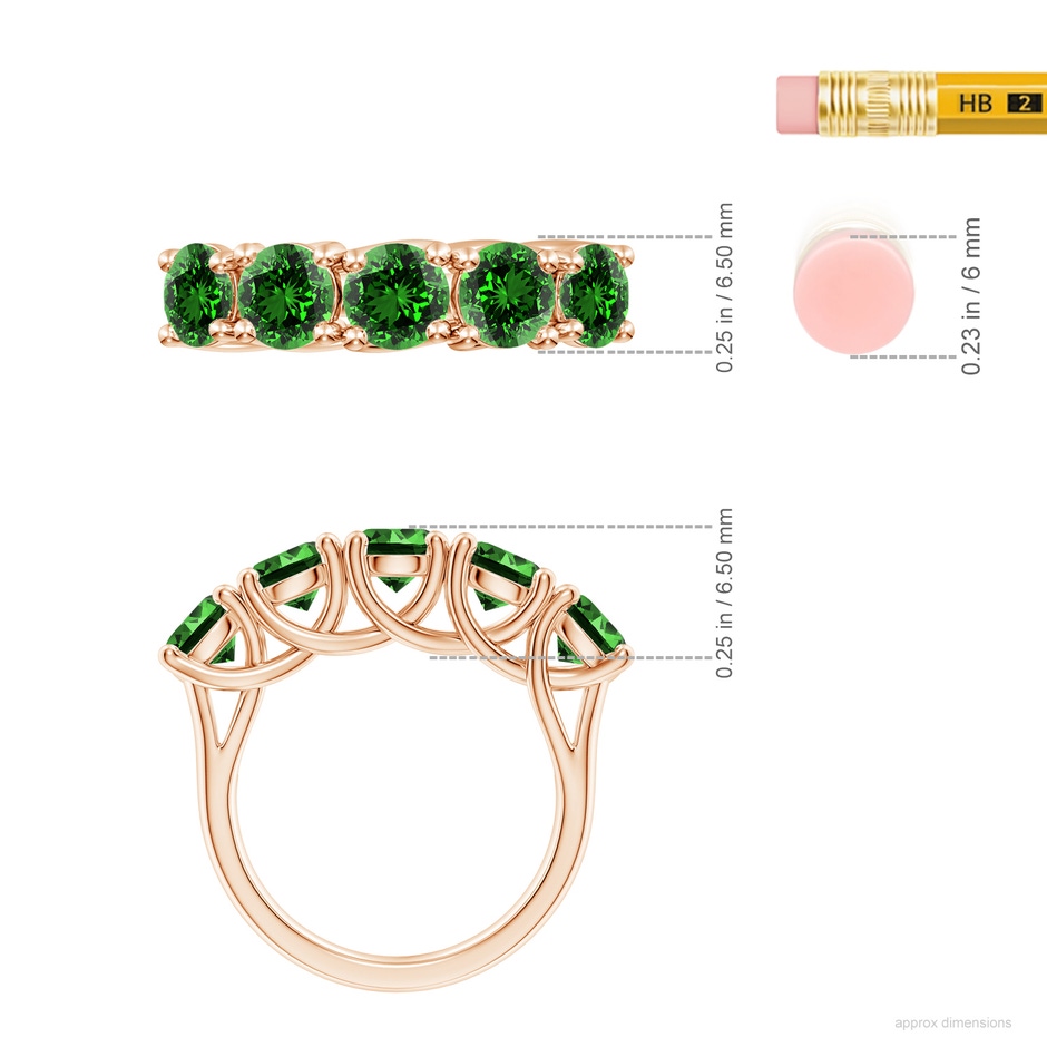 5.5mm Labgrown Lab-Grown Half Eternity Five Stone Emerald Wedding Band in Rose Gold ruler
