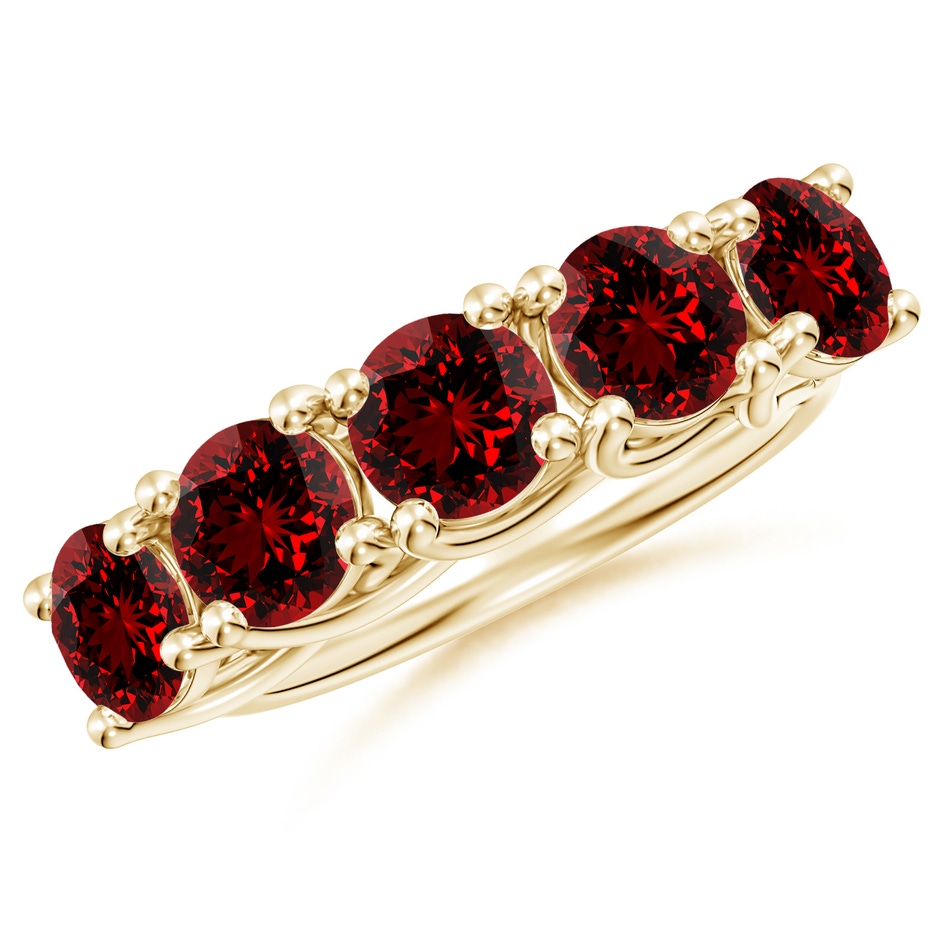 5.5mm Labgrown Lab-Grown Half Eternity Five Stone Ruby Wedding Band in Yellow Gold 