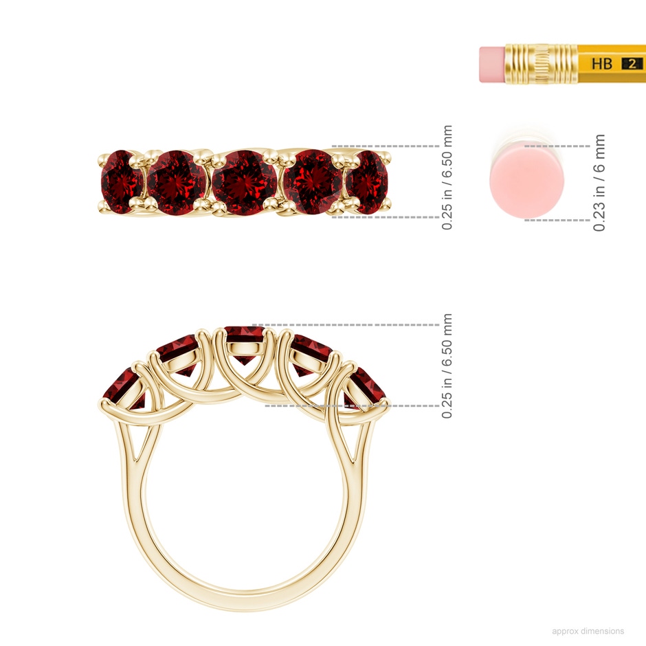 5.5mm Labgrown Lab-Grown Half Eternity Five Stone Ruby Wedding Band in Yellow Gold ruler