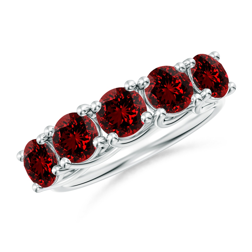 5mm Labgrown Lab-Grown Half Eternity Five Stone Ruby Wedding Band in White Gold