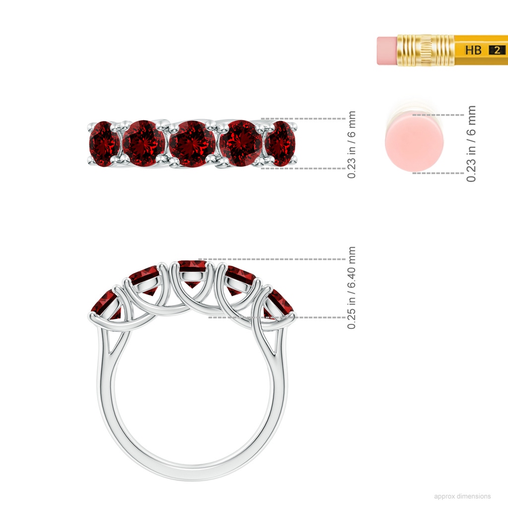 5mm Labgrown Lab-Grown Half Eternity Five Stone Ruby Wedding Band in White Gold ruler