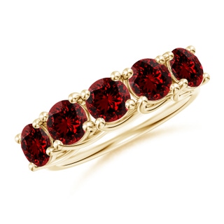 5mm Labgrown Lab-Grown Half Eternity Five Stone Ruby Wedding Band in Yellow Gold
