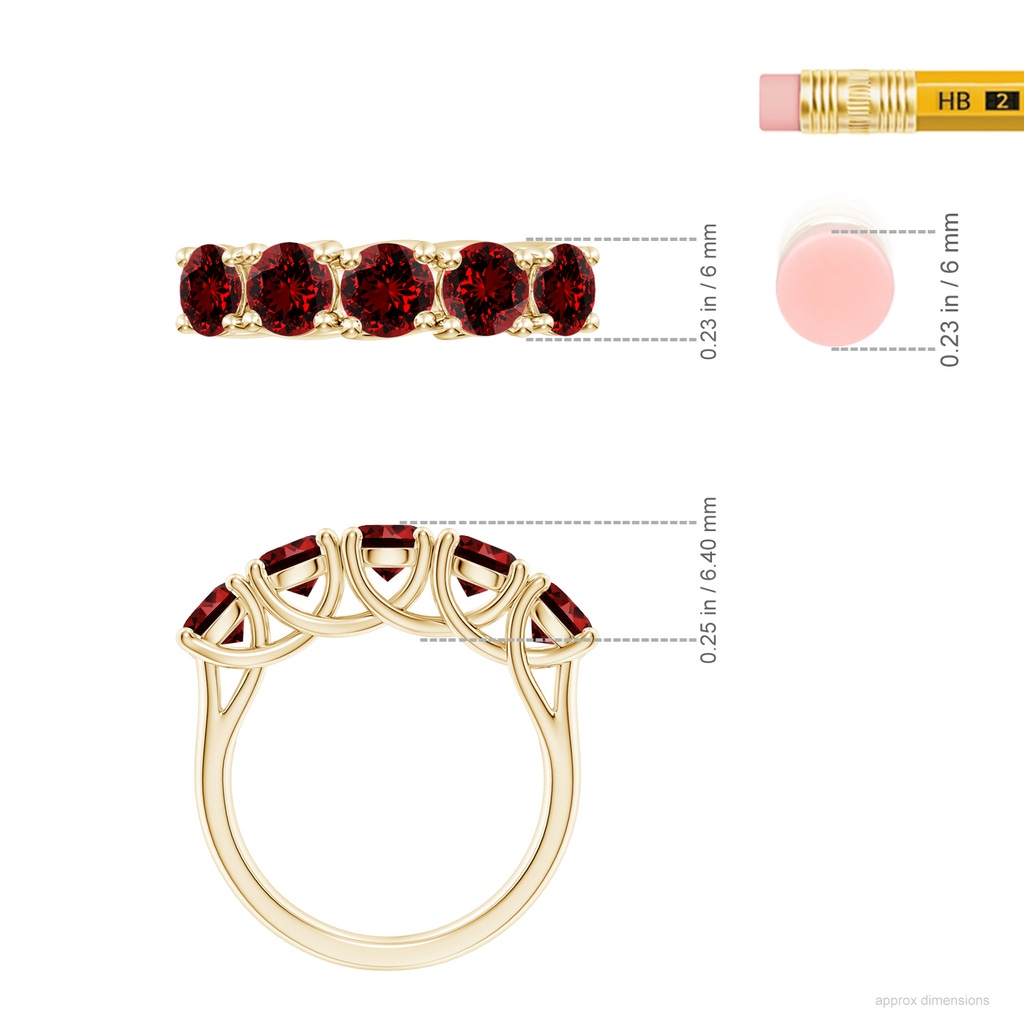 5mm Labgrown Lab-Grown Half Eternity Five Stone Ruby Wedding Band in Yellow Gold ruler