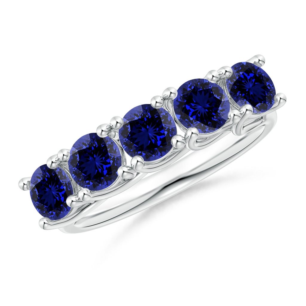 4.5mm Labgrown Lab-Grown Half Eternity Five Stone Blue Sapphire Wedding Band in White Gold 