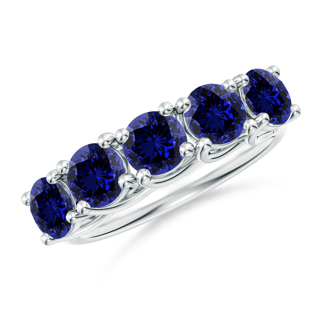 5mm Labgrown Lab-Grown Half Eternity Five Stone Blue Sapphire Wedding Band in White Gold 