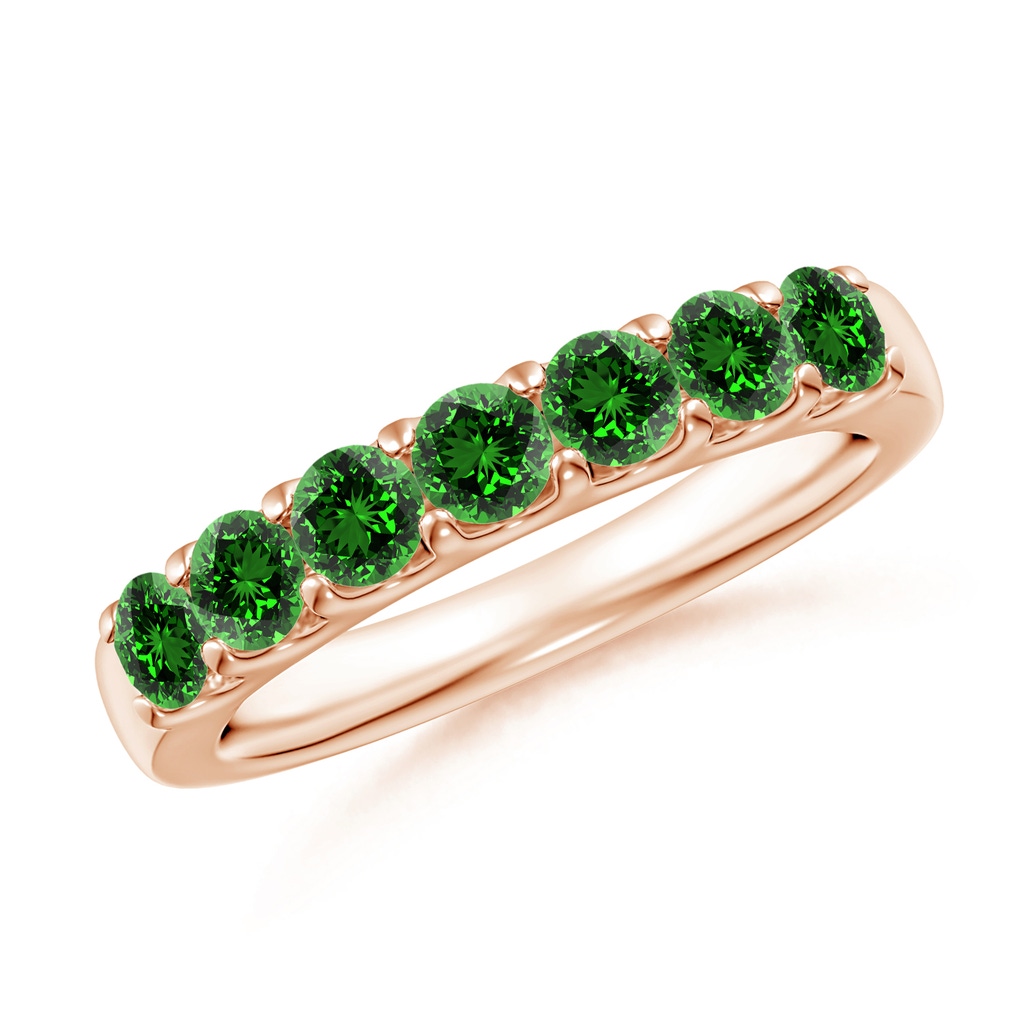 3.1mm Labgrown Lab-Grown Shared Prong Set Half Eternity Emerald Wedding Band in Rose Gold