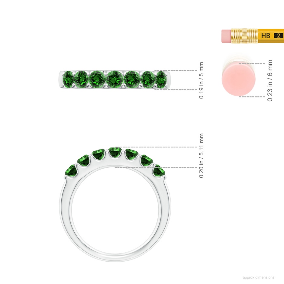 3.1mm Labgrown Lab-Grown Shared Prong Set Half Eternity Emerald Wedding Band in White Gold ruler